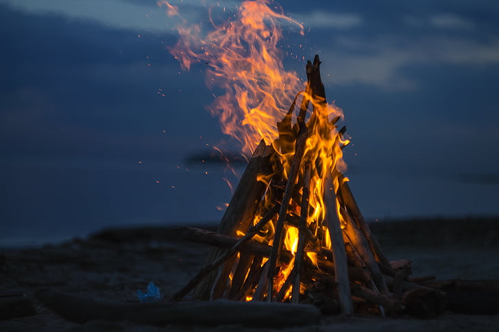 bonfire on beach sand