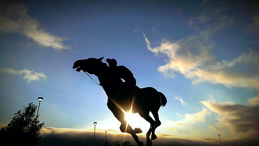 silhouette of person riding in horse under cloudy sky during daytime