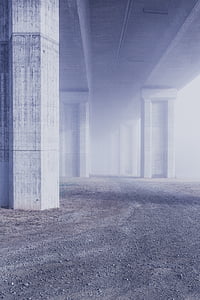 foggy gray concrete bridge