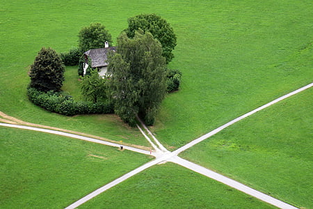 aerial view photography of gray house surrounded by green leaf trees at daytime