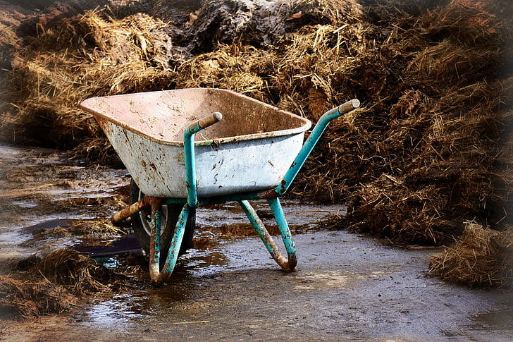 teal and brown wheelbarrow