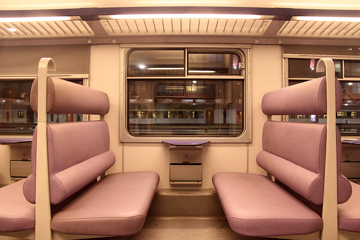 pink leather padded train seat