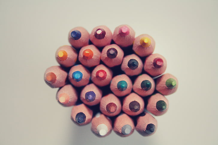 top view of coloring pencils