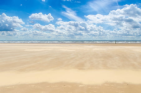 white brown sand near shore under white clouds and blue sky during daytime