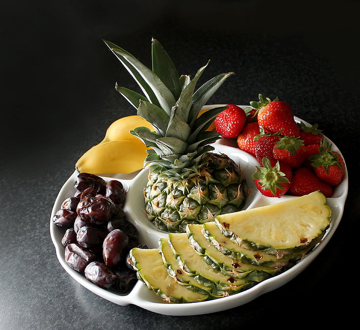 white 5-division tray with fruits