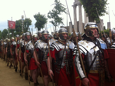 lane of soldiers holding spear