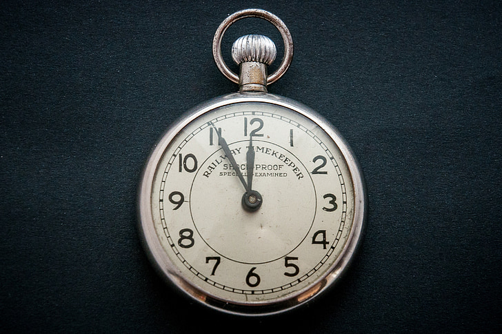 silver Railway Timekeeper pocket watch at 11:55