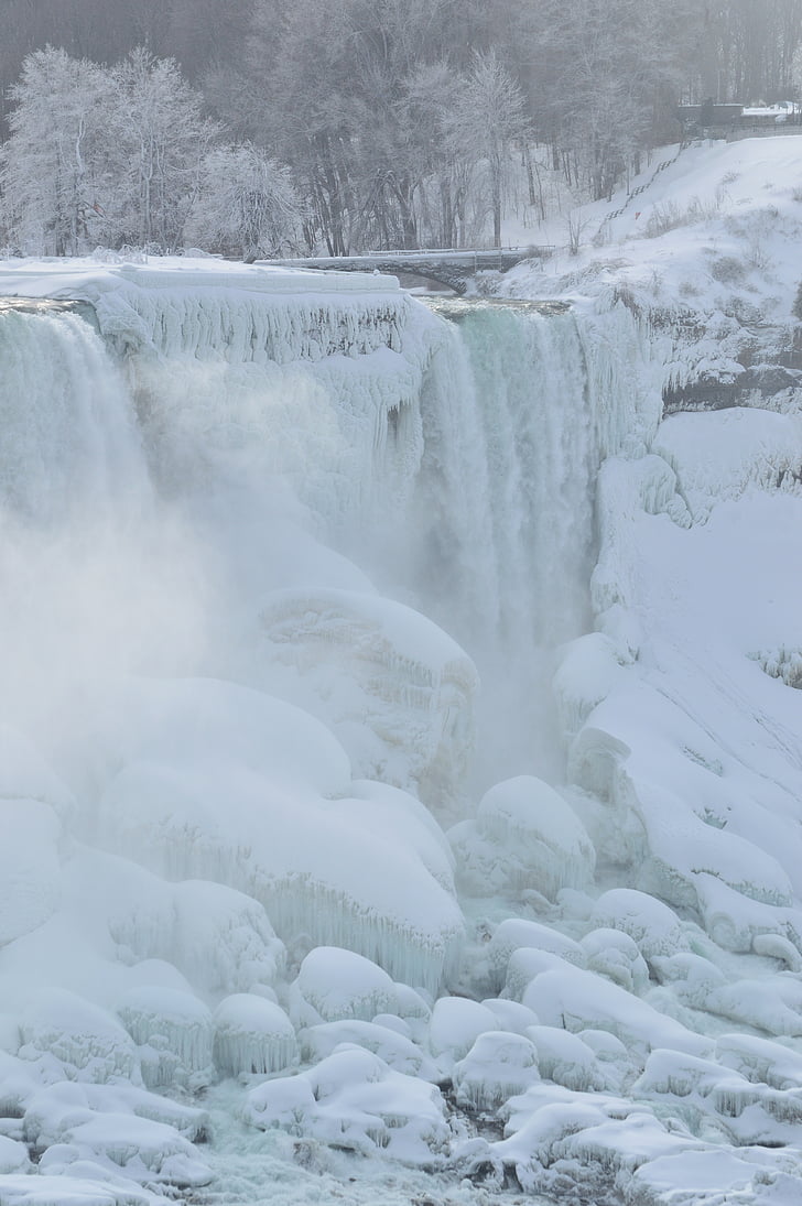 frozen waterfalls during daytime