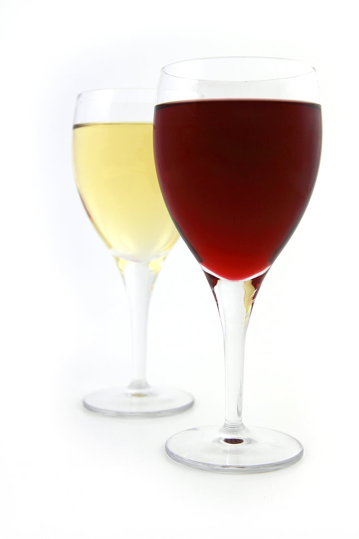 two filled clear wineglasses