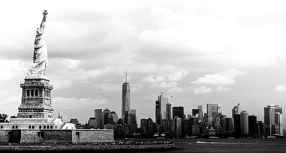 grayscale photo of Statue of Liberty, New York