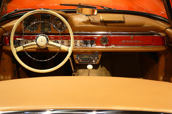 red and white convertible car interior