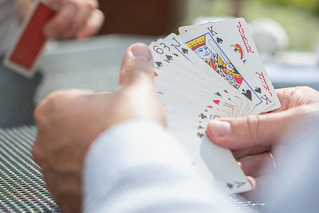 person holding playing cards