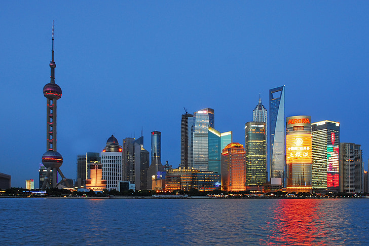 Shanghai skyline beside body of water