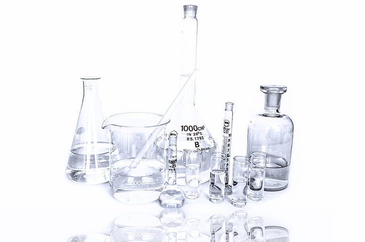 laboratory beakers in white background