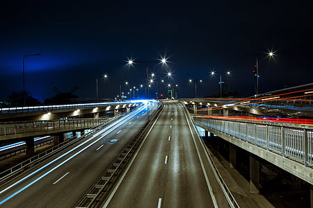 view of concrete flyover during nighttime