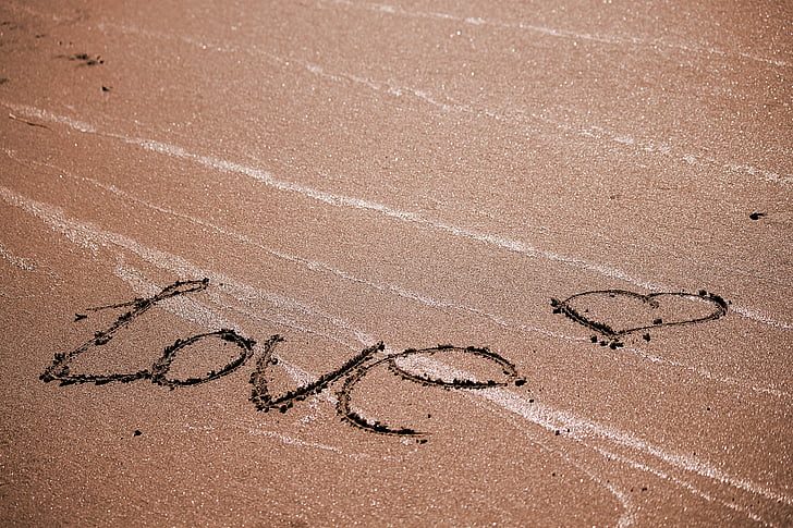 aerial photography of beach with love text