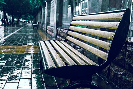selective focus photography of bench