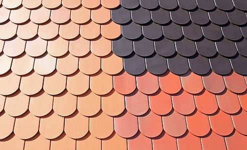 orange, red, and black roof shingles