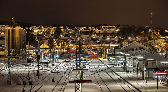 train track station during night time