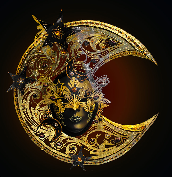 photography of half-moon opera mask