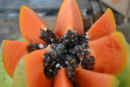 closeup photo of slice papaya