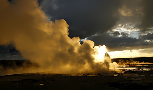 steam coming of of land landscape photography