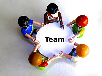 team, table, playmobil, round table, talk, consulting