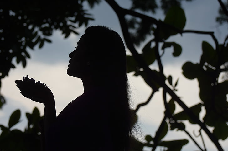 silhouette of woman near tree