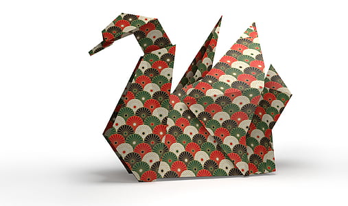 green and red swan origami
