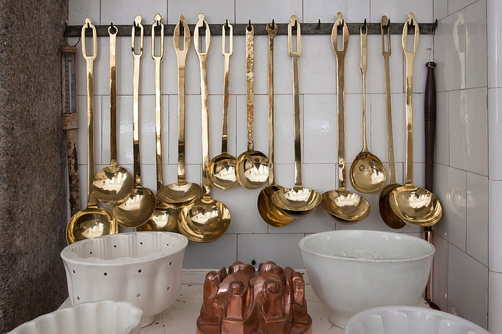 gold-colored cookware lot