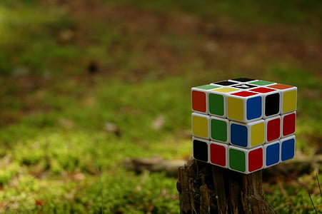 Rubik's cube on wooden