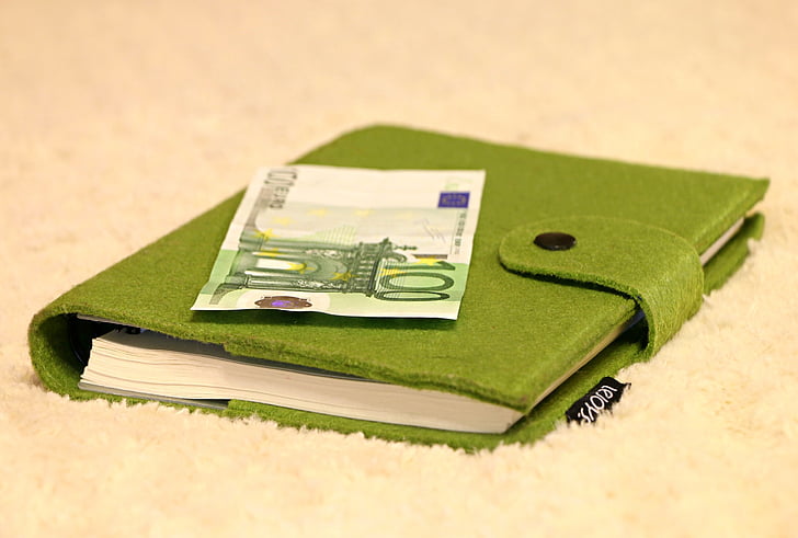 100 Euro banknote on green notebook