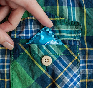 blue plastic pack in pocket
