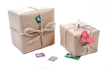 two brown gift boxes