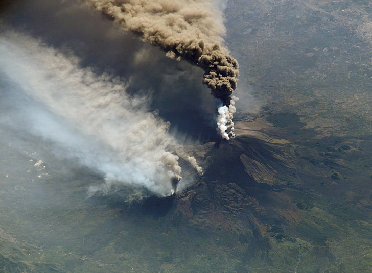 bird's eye photography of erupting volcano