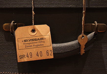 Swiss Air label on gray bag