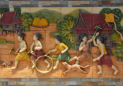 children playing outside embossed wall decor