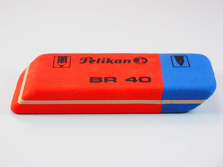 closeup photo of red and blue Pelikan eraser