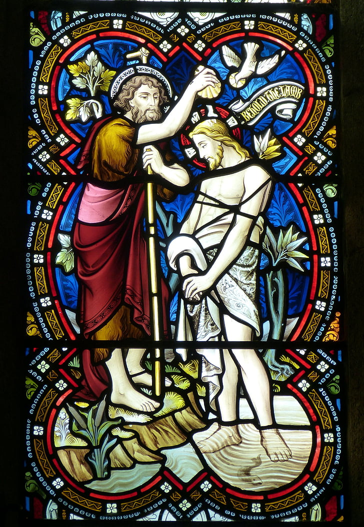 stained glass of John Baptist Jesus Christ