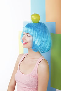 wig, blue, modern, apple, fresh, happy