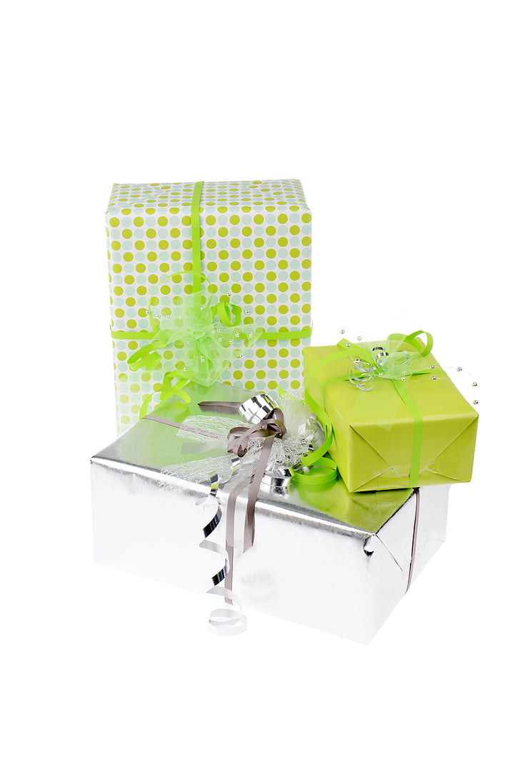 green and gray gift boxes
