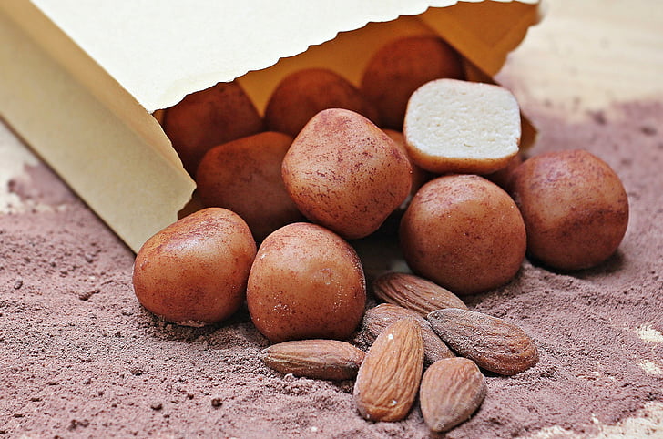 almonds on chocolate powder