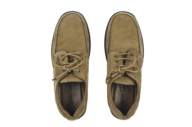 pair of brown suede low-top shoes