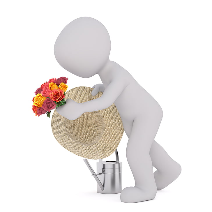 3D person holding flowers illustration