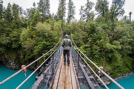person standing on bridge