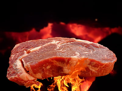 raw meat with flame