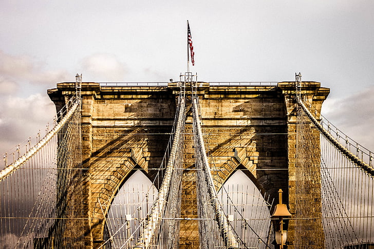 USA flag on Brooklyn Bridge, New York
