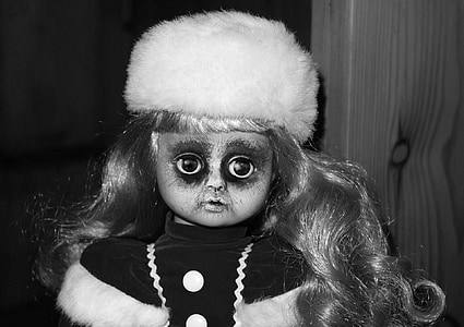 grayscale of doll