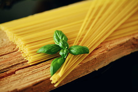 spaghetti, basil, noodles, pasta, italian, mediterranean