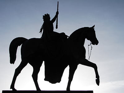 statue, queen victoria, glasgow, square, scotland, silhouette